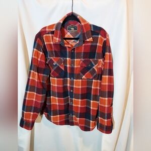 Classic Cozy Fleece Plaid Button Down Shirt In Red, Orange and Navy